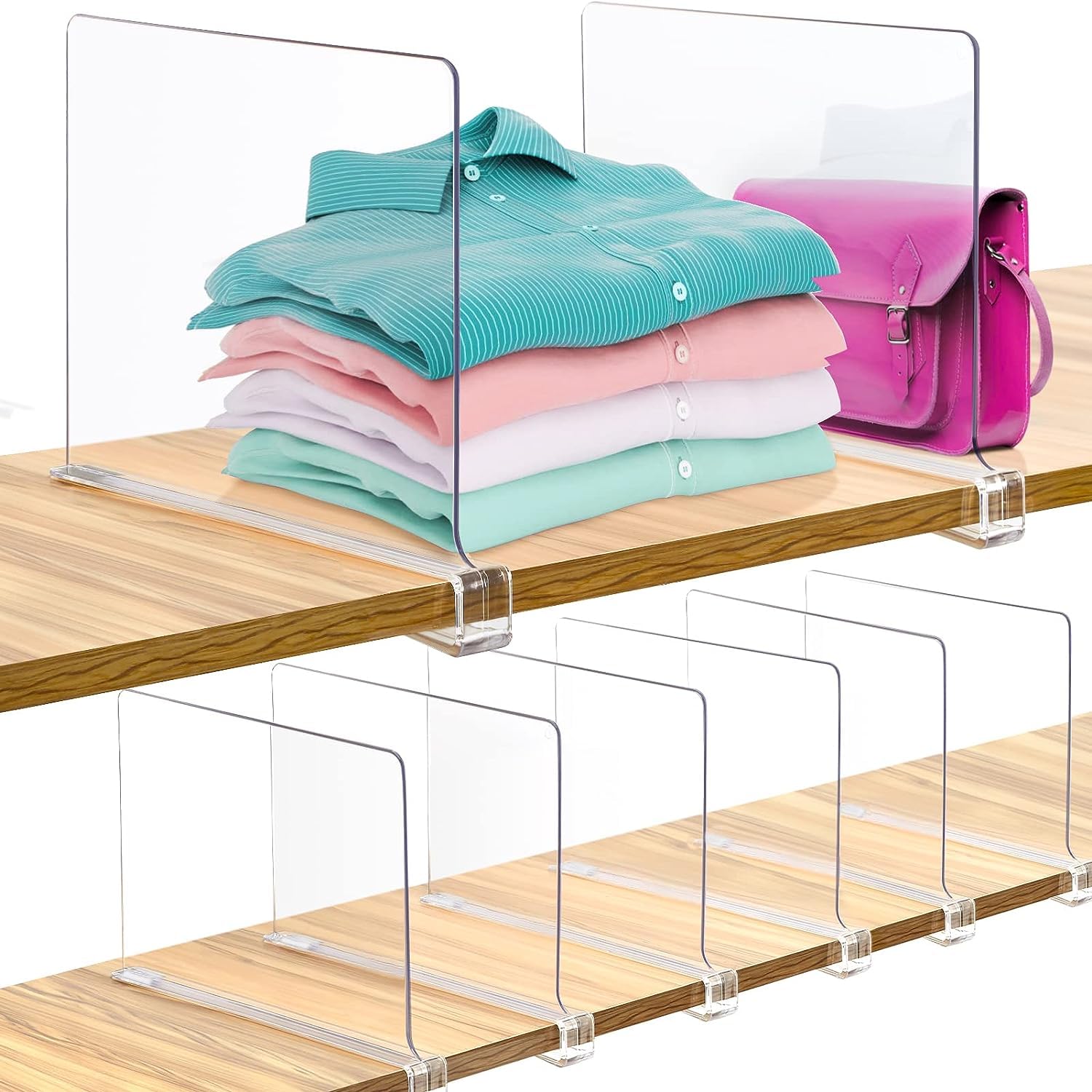 Separadores de Estanterías para Armarios, 6 Pcs Separadores Acrílicos para Estanterías, Organizador de Bolsas para Dama, Organizador para Closet en Dormitorio, Armario y Oficina