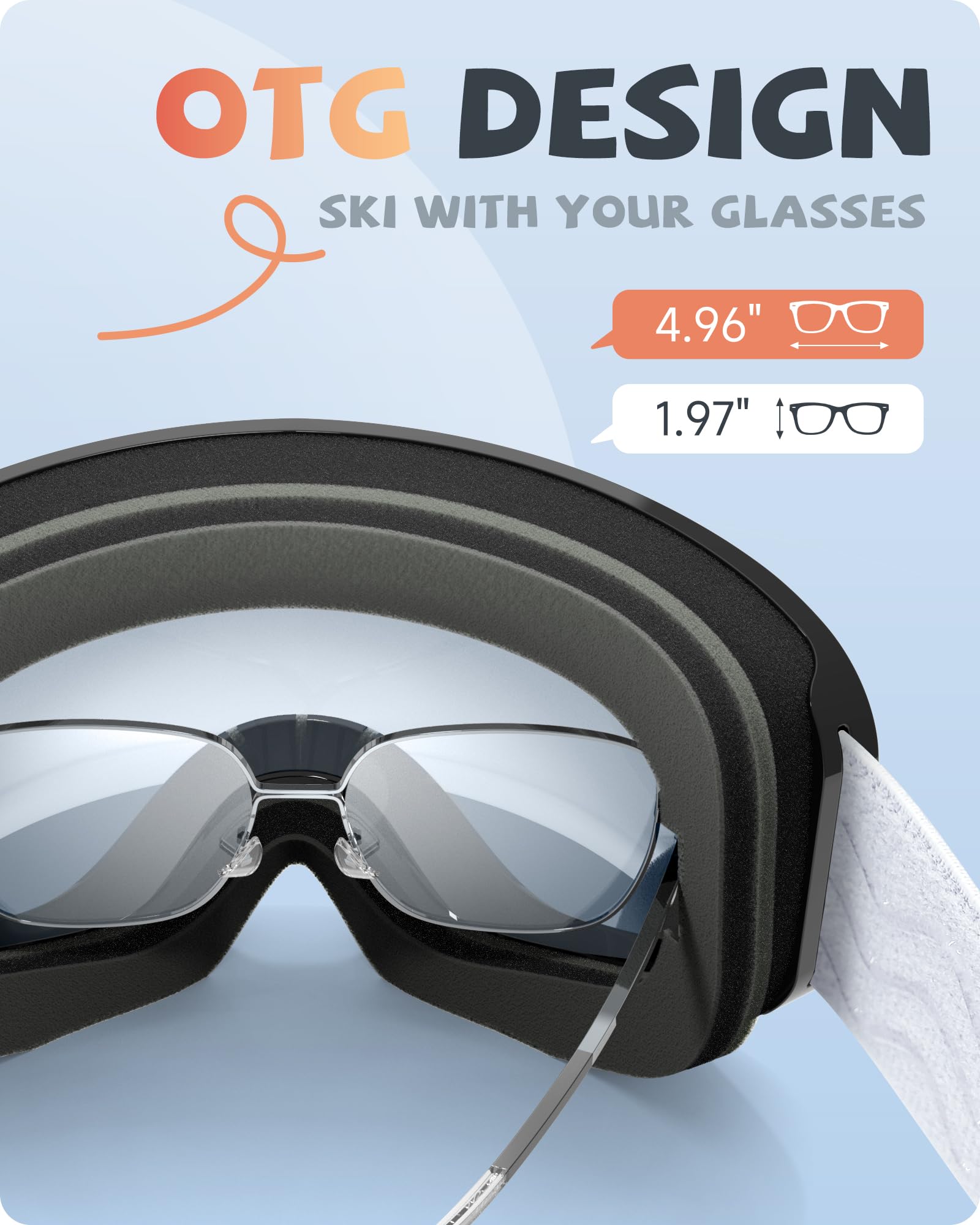 Gogle narciarskie dla dzieci, gogle narciarskie dla małych dzieci, gogle snowboardowe dla chłopców, dziewcząt w wieku 3-14 lat, 100% ochrona przed promieniowaniem UV, gogle narciarskie OTG
