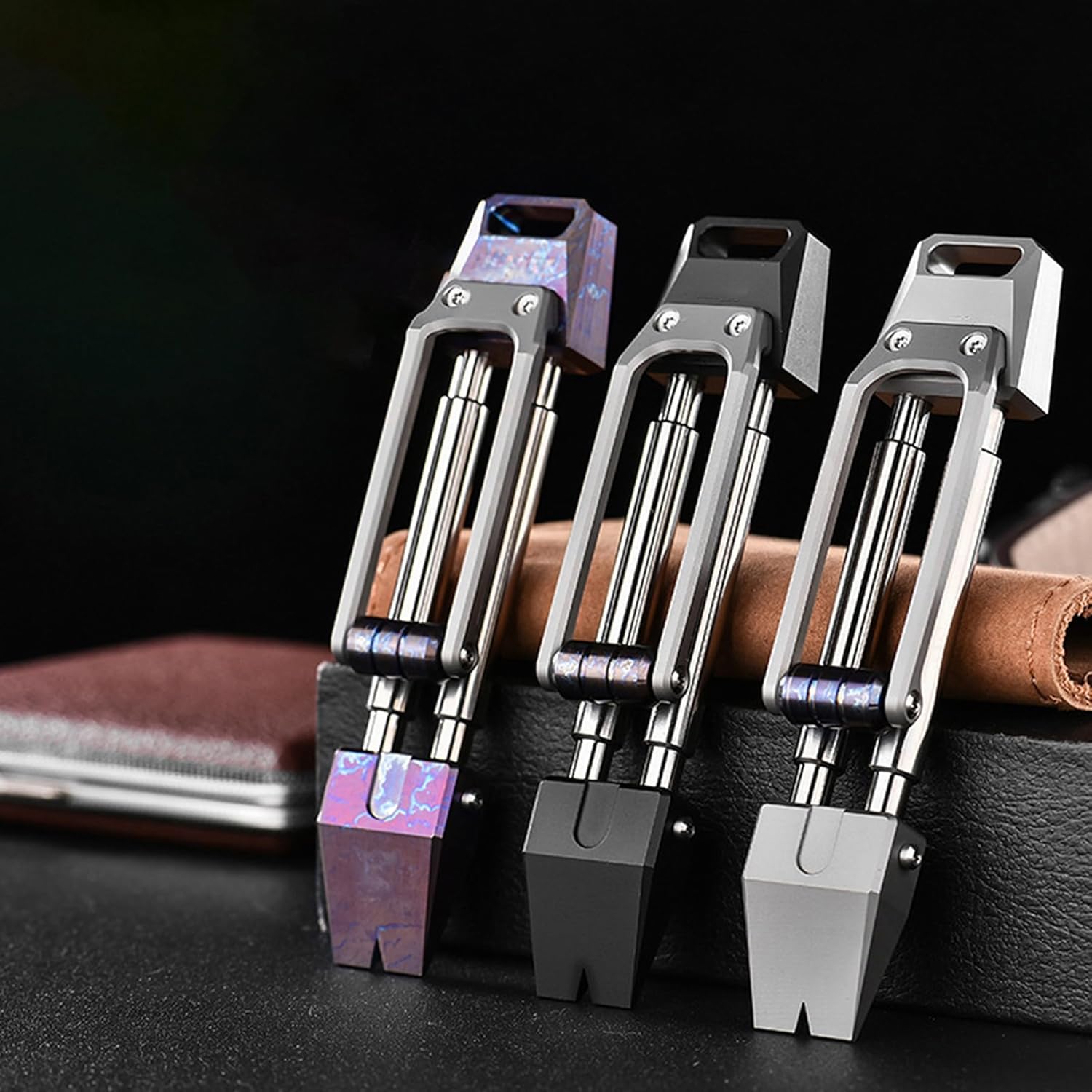 Titanium Pry Bar with Unzip Pulley & Back Clip, Multi Tool Portable 3-in-1 Pocket Tool (Pry Bar, Can Opener, Nail Puller) for Outdoor, Camping, Daily Use (Multicolor)