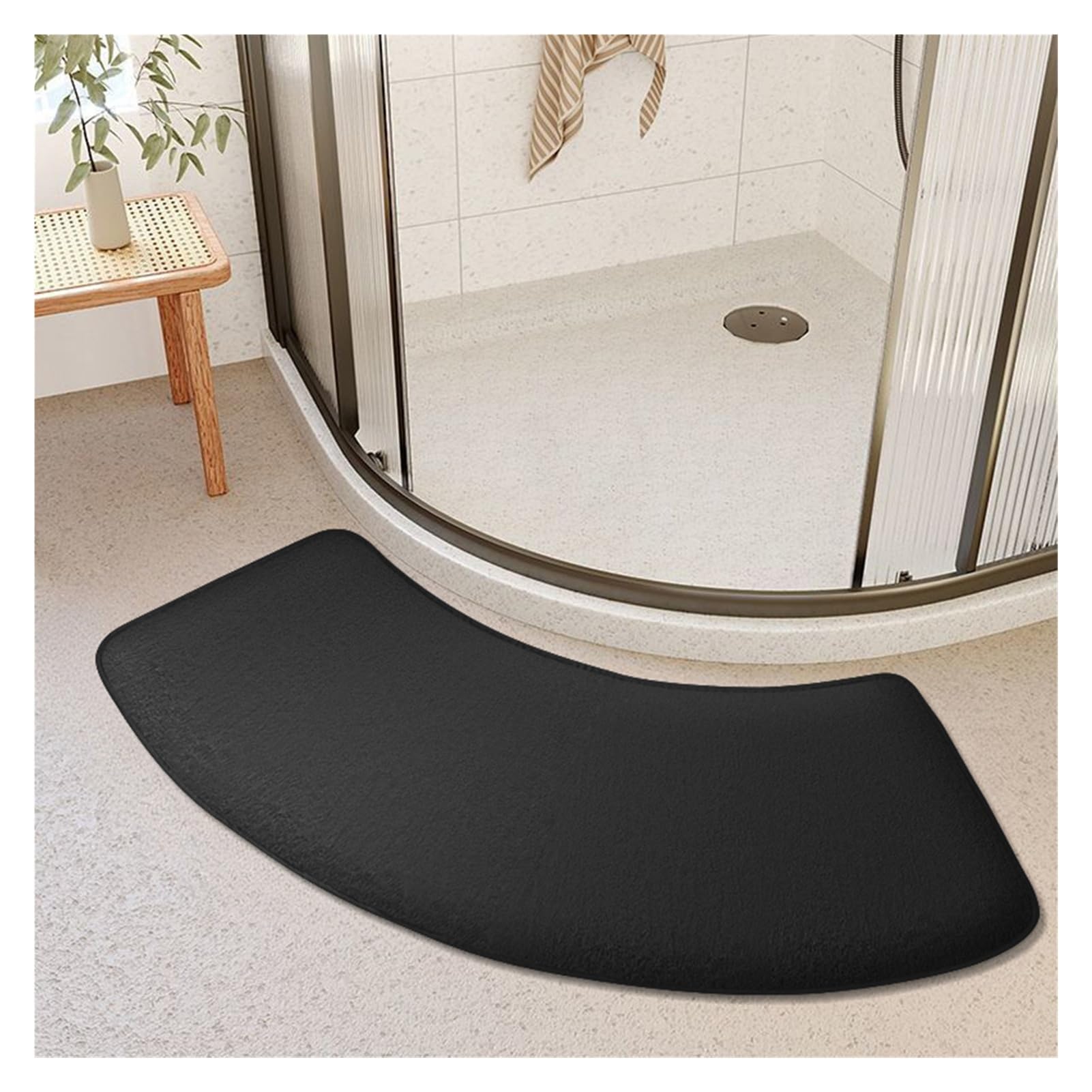 Curved Shower Mat Absorbent Memory Foam Bath Mat, Non-Slip Arc Shape Bathroom Door Mat, Thick Carpet for Toilet Entrance (BLACK, 40x100cm)