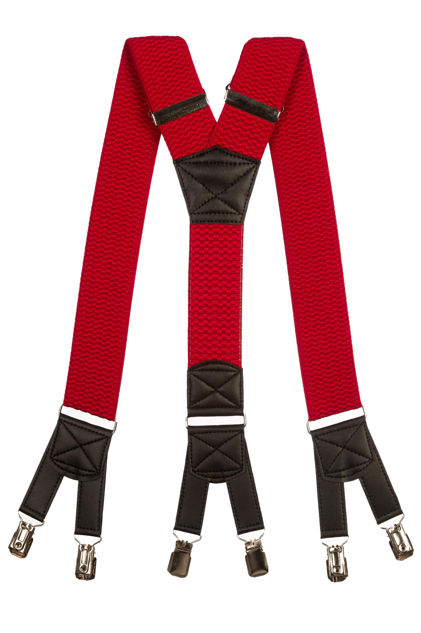 Olata Men's Six Clip Heavy Duty Extra Wide Y-Shape Braces/Suspenders - 5cm. Red