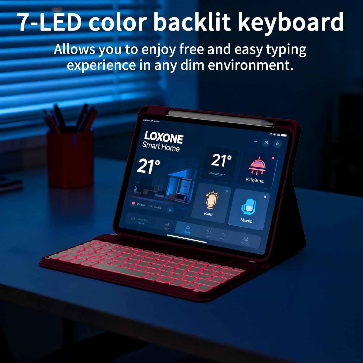 kenke for iPad 11/10th Gen Case with Keyboard 11/10.9 inch 2025 A16/2022, Detachable Wireless Bluetooth Keyboard Case with Right Side Pencil Holder, Backlit White Square Keycaps (Cherry) - Image 9