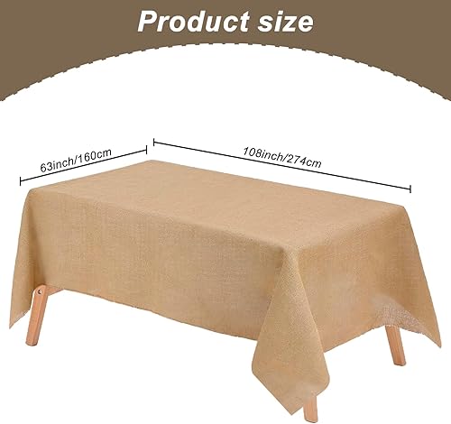 Miniatura 2 de 1 paquete de mantel de arpillera natural, 63 x 108 pulgadas, mantel rectangular de arpillera de granja, mantel rústico de yute para fiestas, hogar,