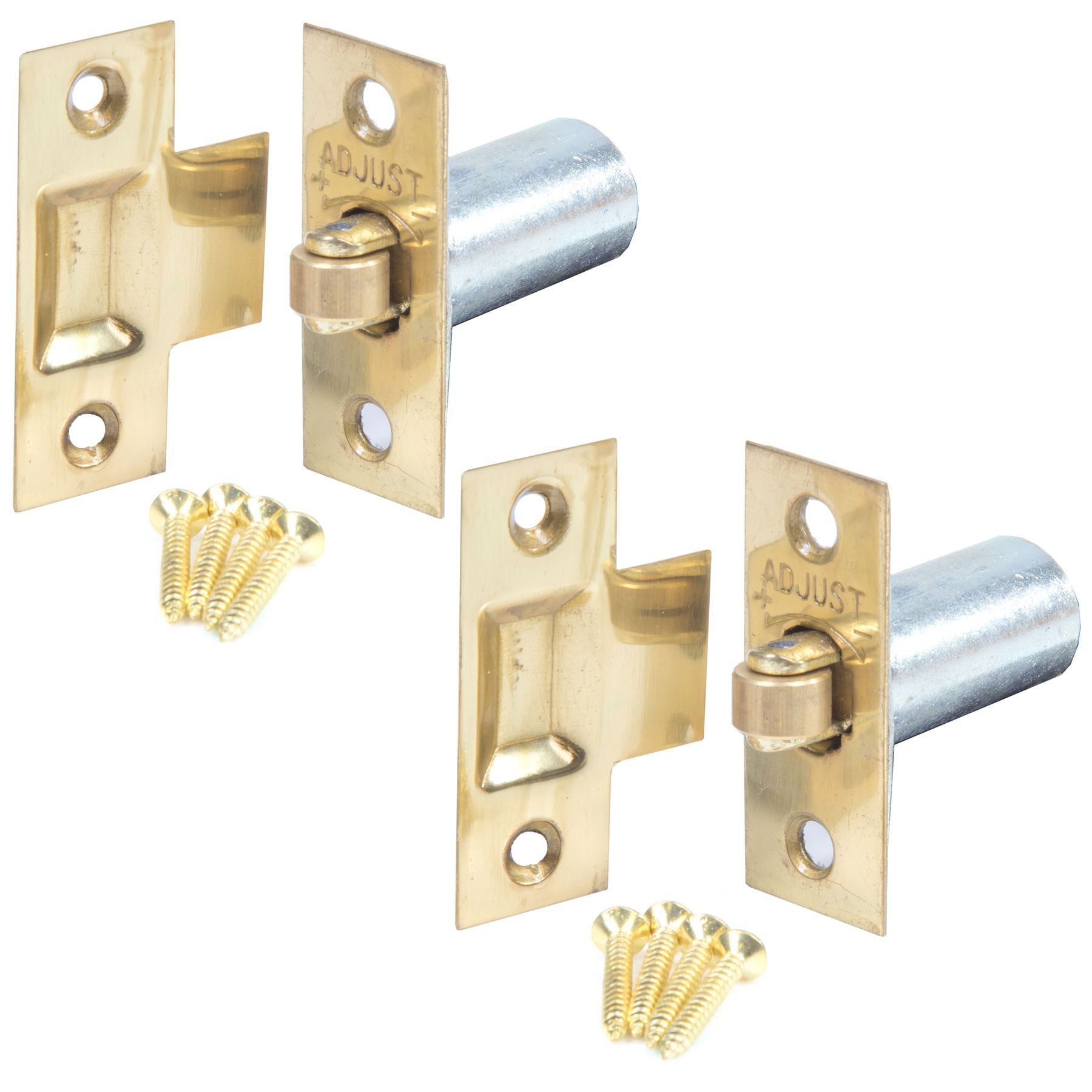2X Adjustable Brass Roller Ball Door Catches | Internal Door Spring Mortices & Fixings