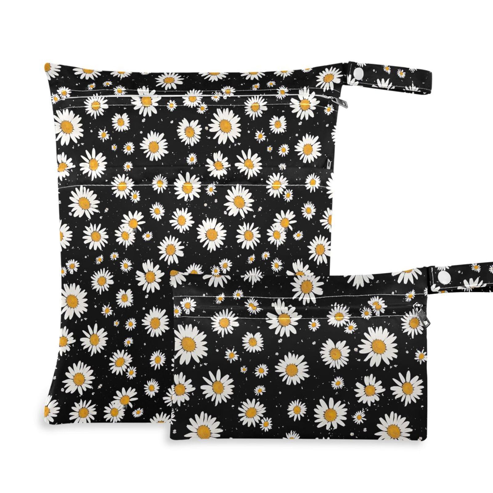 Coikll Wet Dry Bags for Cloth Diaper 2 Pack Waterproof Yoga Gym Bag for Swimsuit Wet Clothes Baby Items-?Daisy Pattern?