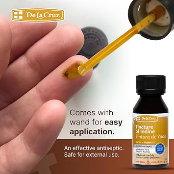 De La Cruz 2% Iodine First Aid Antiseptic, Made in USA 1 FL OZ (1 Bottle)