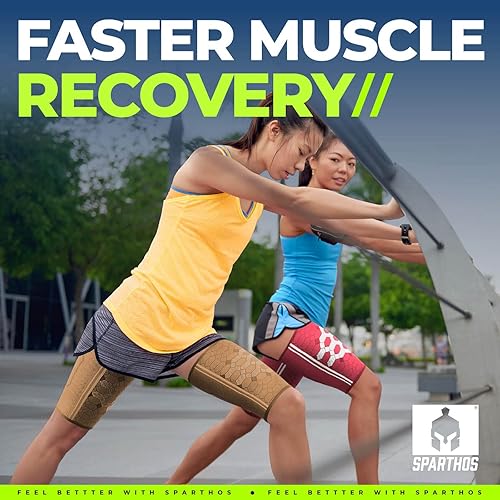 Miniatura 10 de Sparthos Mangas de compresión para muslos par  Soporte cuádruple e isquiotibial  Mangas superiores de la pierna para hombres y mujeres  Hecho de una