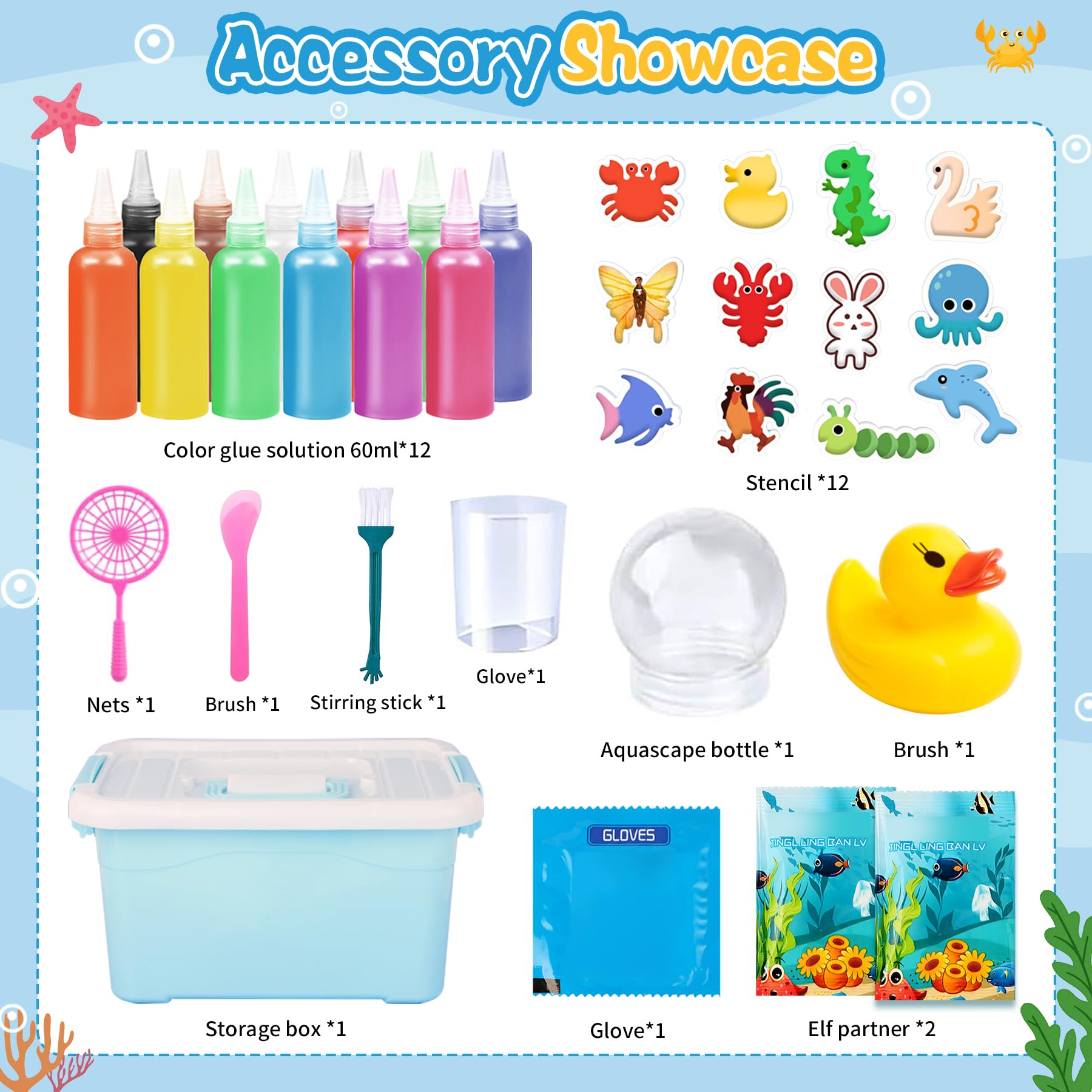 IEEILULU Magic Water Elf, Kit Creativo 3D Magic Gel, Magico Elfo Acquatico con 13 Flaconi di Gel Colorato e 10 Formine, Giocattolo Acquatico Fatto a Mano per Ragazzi e Ragazze (60ML-1)