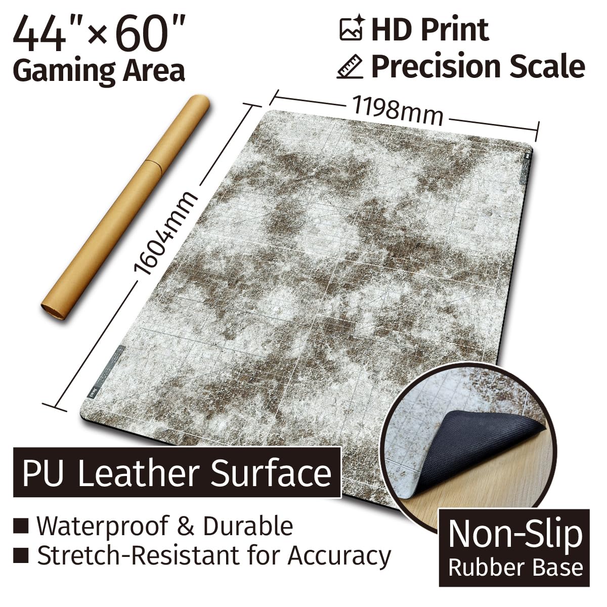 Jucoci Tabletop Wargaming Battlemat 44'' x 60'' with WH40K Deployment Zones and Grid (Patchy Snow), 111.76 cm x 167.64 cm - Image 2