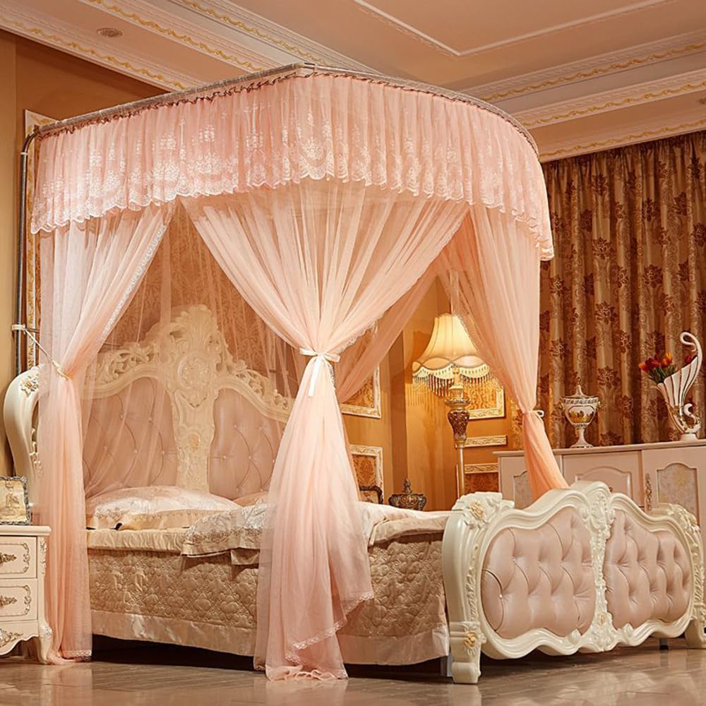 Zanzariera Sagomata per Tenda da Letto con Supporto per Pavimento Asta Retrattile, Installazione Facile e Senza Attrezzi