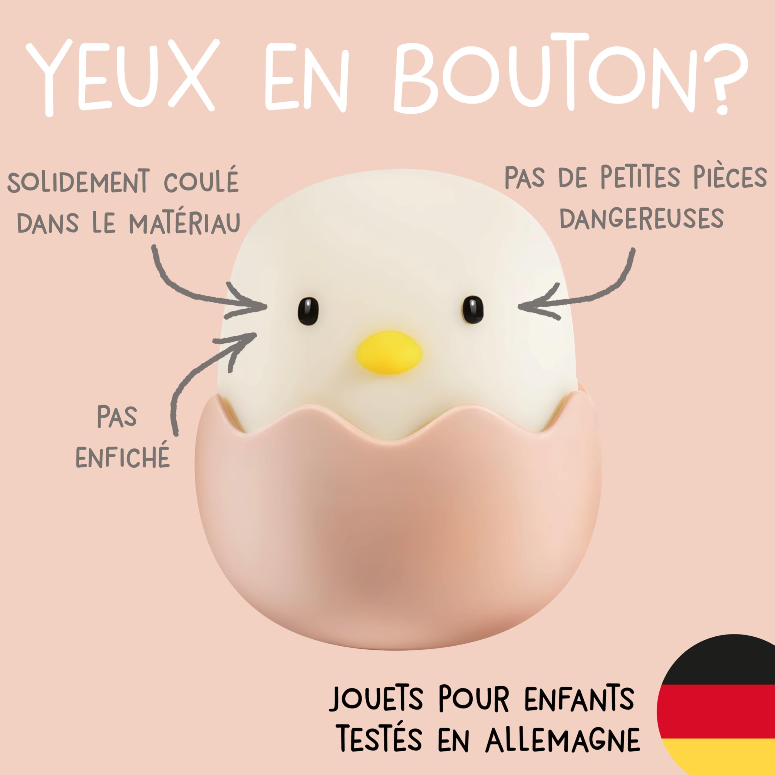 MegaLight Veilleuse LED pour enfants | Veilleuse bébé sans petits éléments ingérables | Lampe d'allaitement tactile à intensité variable | Lampe de nuit rechargeable par USB | Eggy Egg