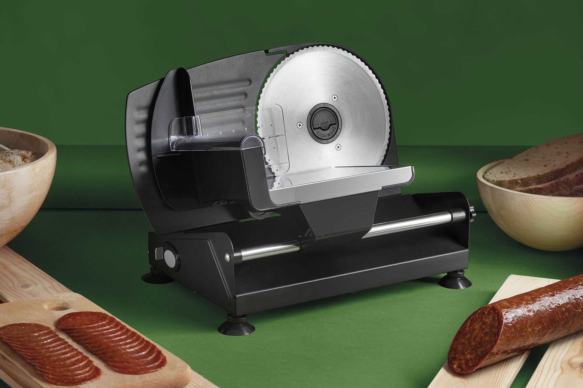 Jata JECF1200 - Cortafiambres Eléctrico 200 W con Disco de Acero Inoxidable 19 cm, Regulador de Corte 0-15 mm, Cortadora de Embutidos, Carne, Queso y Verduras, Base Antideslizante