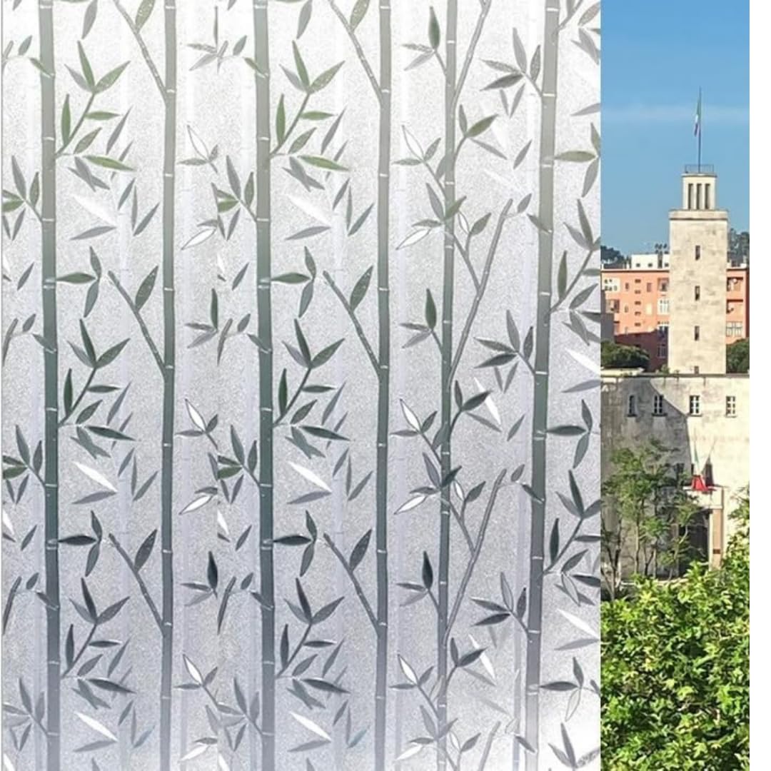 Pellicola decorativa Vetri (Bamboo, 60 x 200 CM) Protezione Privacy Autoadesiva senza colla Anti UV senza Residui Facile Applicazione Finestre Doccia Aderenza Statica Rimovibile Riutilizzabile