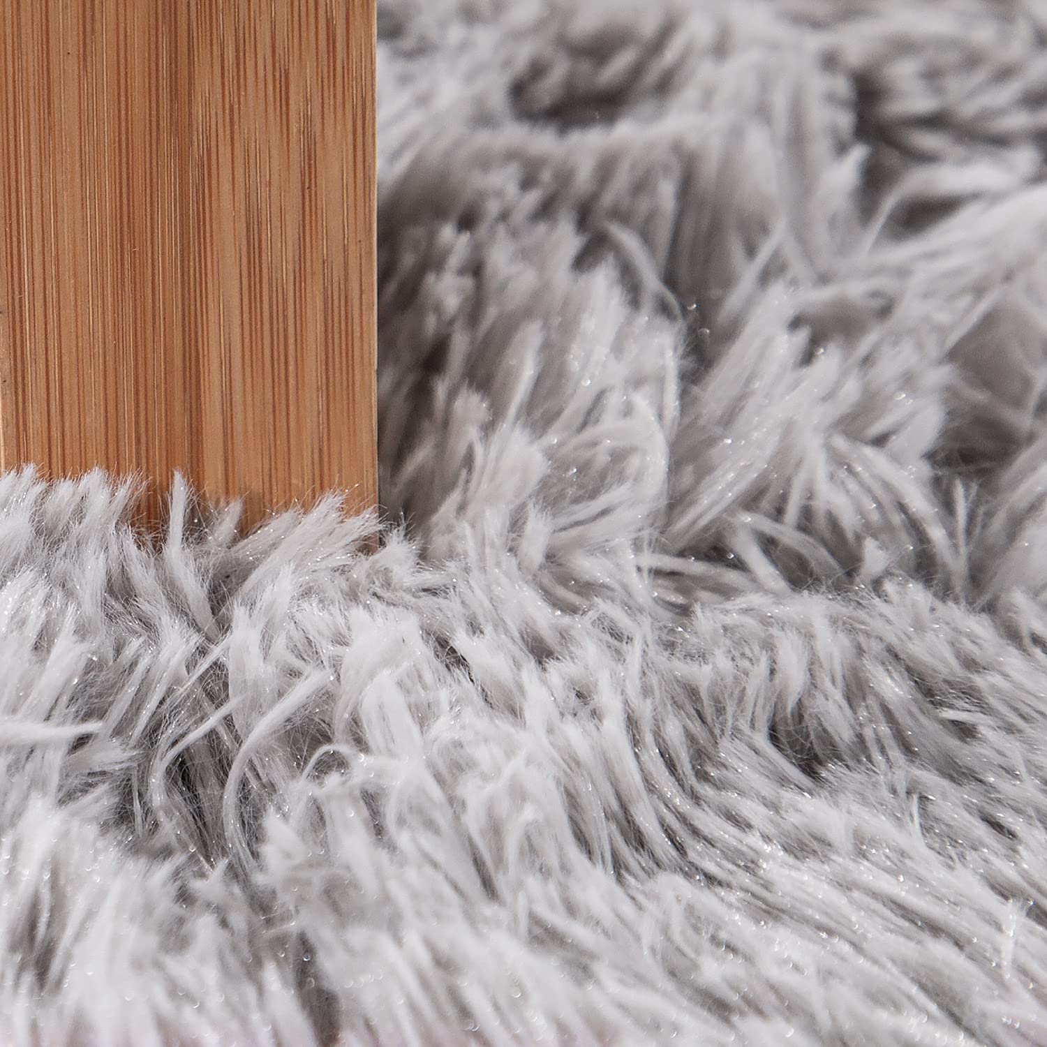 Paco Home Hochflor Teppich Rund Wohnzimmer Schlafzimmer rutschfest Shaggy Modern Flauschig Einfarbig Langflor Kunstfell, Grösse:200 cm Rund, Farbe:Silber