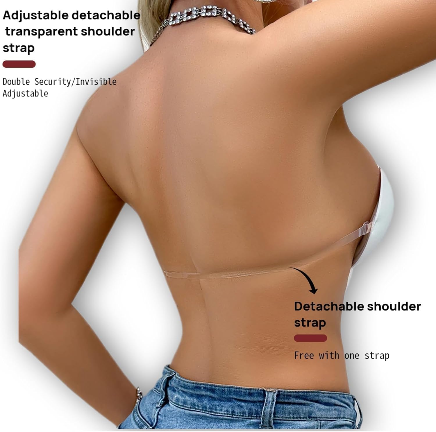 Push Up Sticky Bra for Women, Strapless Invisible Silicone Adhesive Bra for Backless Dress with Clear Straps - Image 5