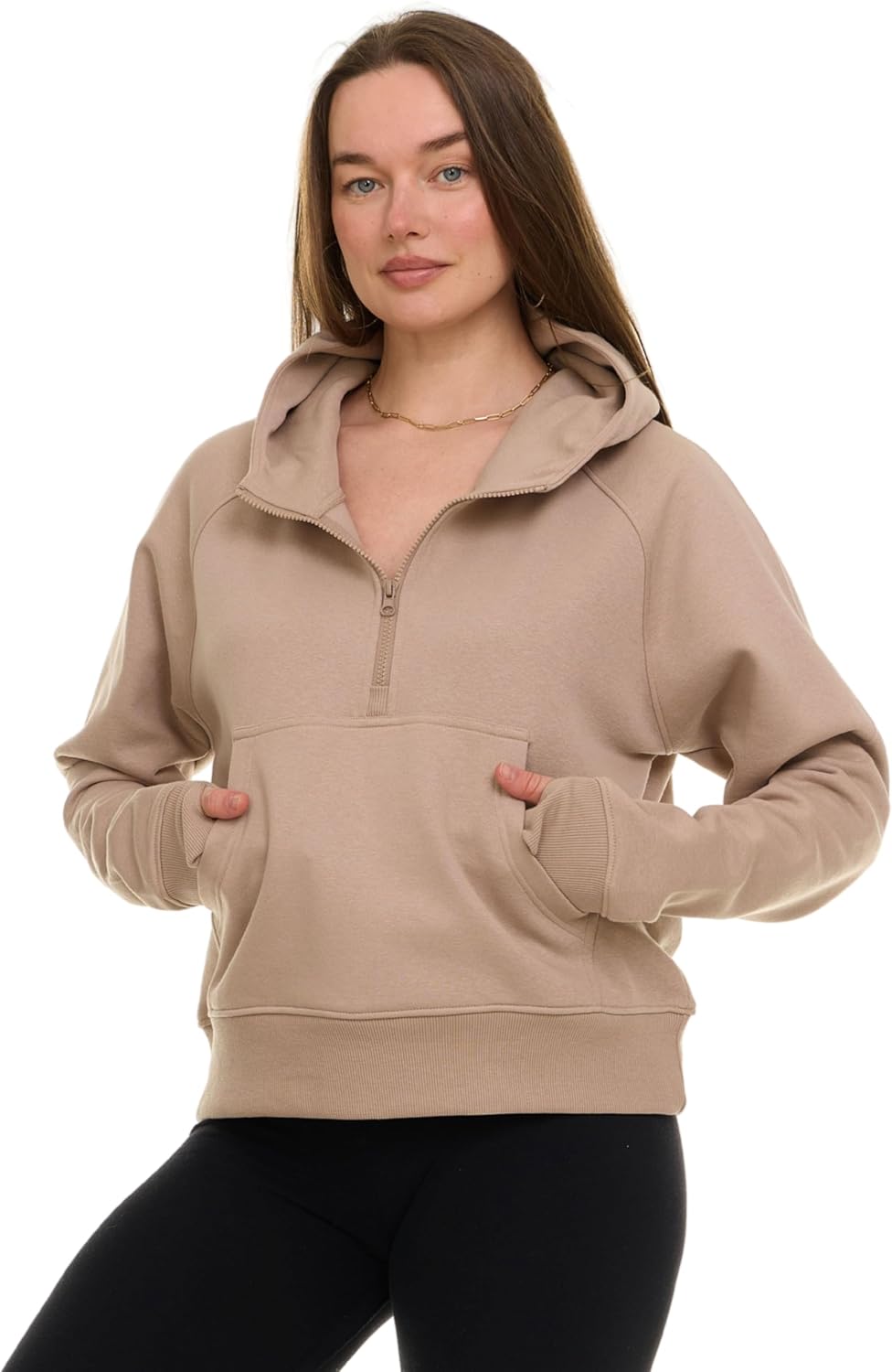 Womens Half Zip Hoodie - Fleece Cropped Sweatshirt for Women, Quarter Zip Up Pullover