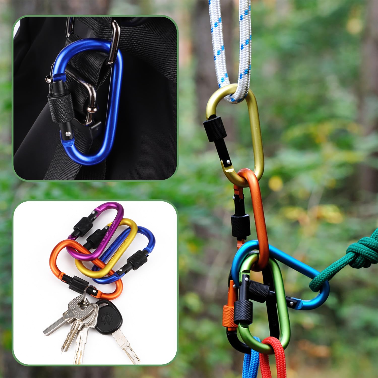 Moschettone In Alluminio A Forma Di D Con Chiusura A Vite - Portachiavi Per Trekking, Campeggio E Viaggi, 75 Mm