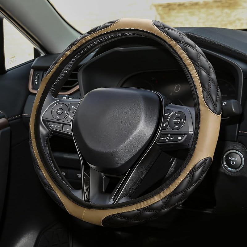 Capa para Volante em Couro Sintético com Revestimento Antiderrapante Bege com Estampa Diamante Lxsloet