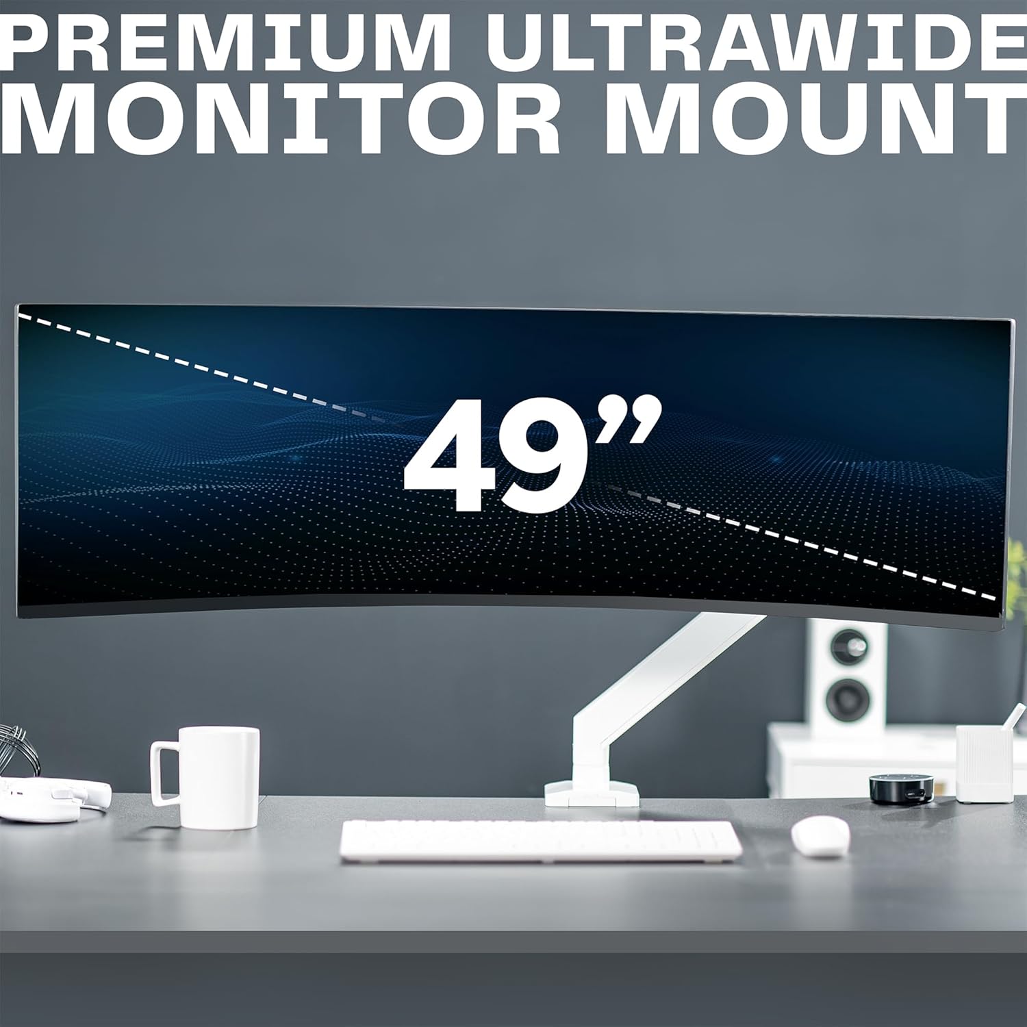 VIVO Premium Aluminum Heavy Duty Monitor Arm for Ultrawide Monitors up to 49 inches and 33 lbs, Single Desk Mount Stand, Pneumatic Height, Max VESA 100x100, White, STAND-V101G1W