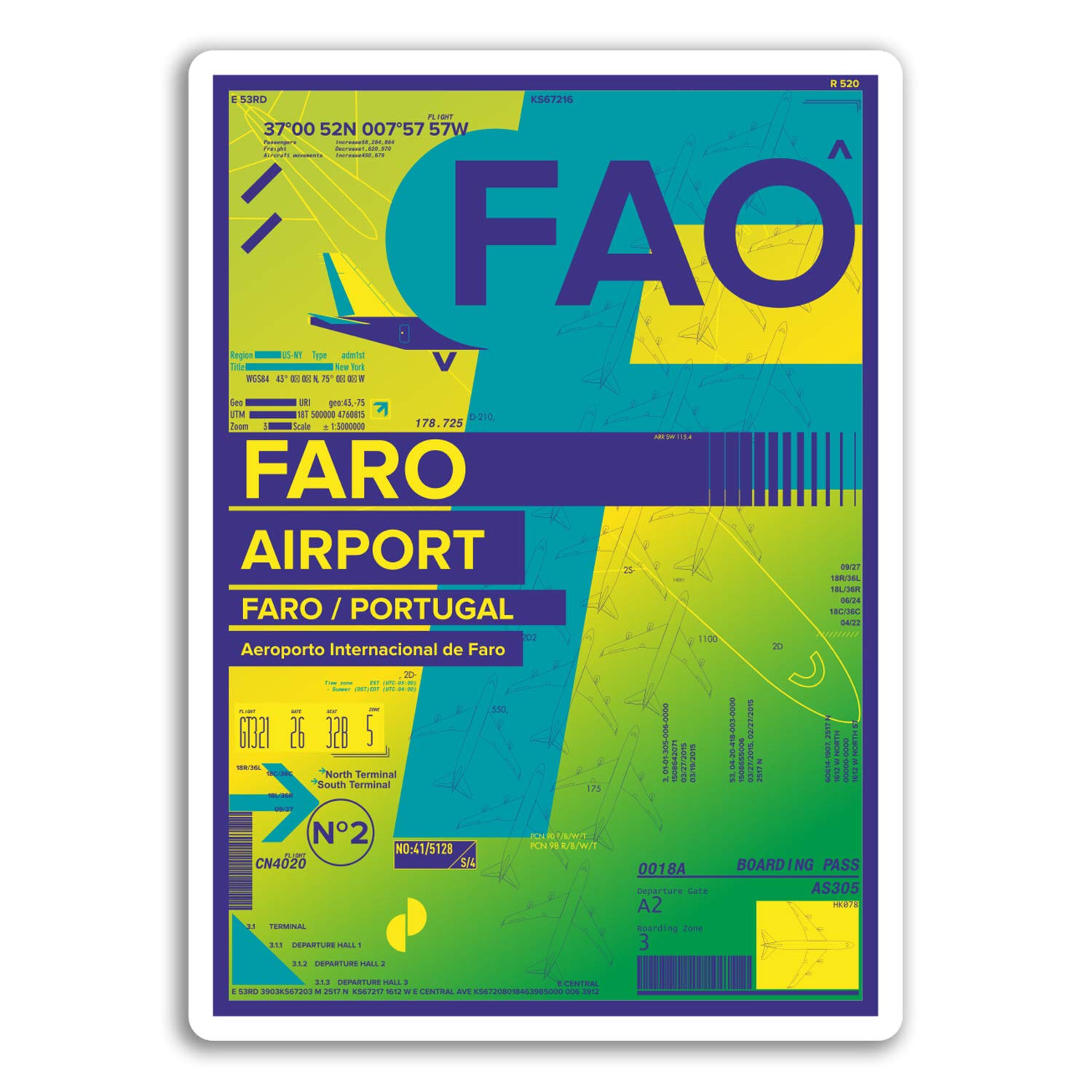 2 x 10cm FAO Faro Airport Vinyl Stickers - Portugal Travel Sticker Laptop #17396 (10cm Tall)
