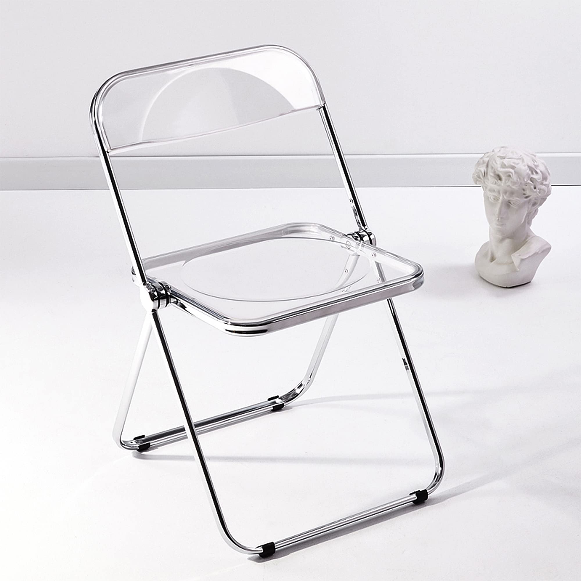 Modern Acrylic Folding Chairs-KAIHAOWIN Transparent Clear Folding Chair-Acrylic Ghost Stackable Crystal Seat-PC Plastic Living Room Seat-Chrome Frame Accent Side Chair for Outside Inside (Clear) - Clear