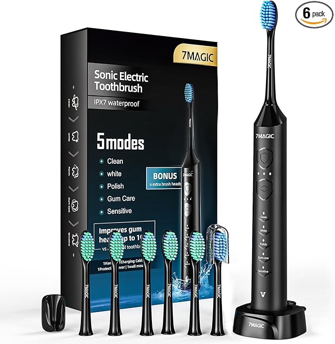 Cepillo Electrico, Cepillo de Dientes Eléctrico, Cepillos de Dientes Eléctricos Sónicos, Cepillo Dientes Electrico - 3 Intensidades, 5 Modos, 40000VPM, IPX7, Autonomía 90 Días, Negro