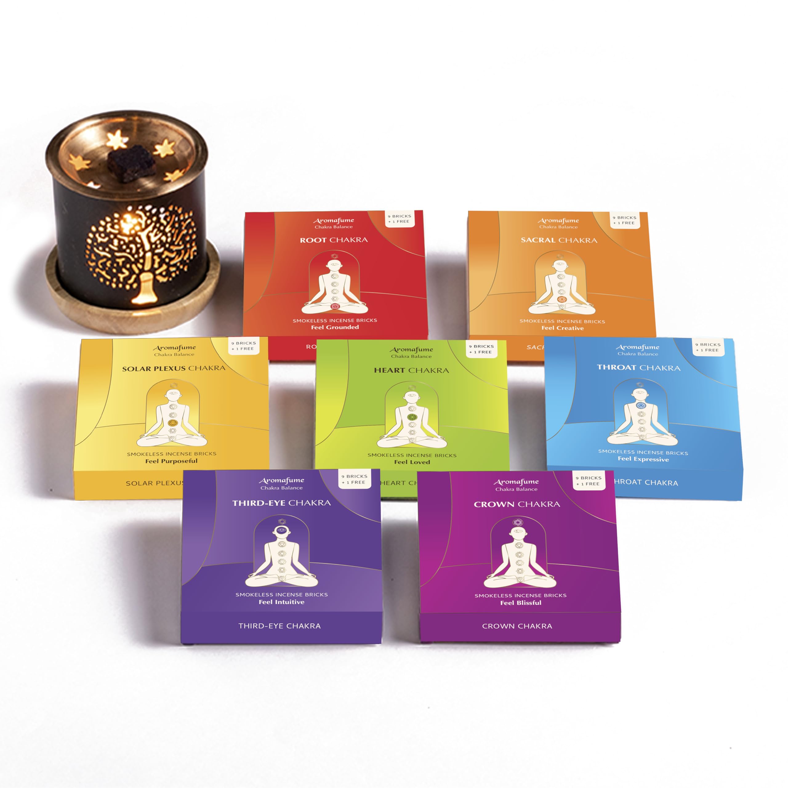 Aromafume 7 Chakra Incense Brick Super Set | 63 bricks & Tree of Life Burner | Smokeless Incense Set for Chakra Balance | Yoga & Meditation Gifts