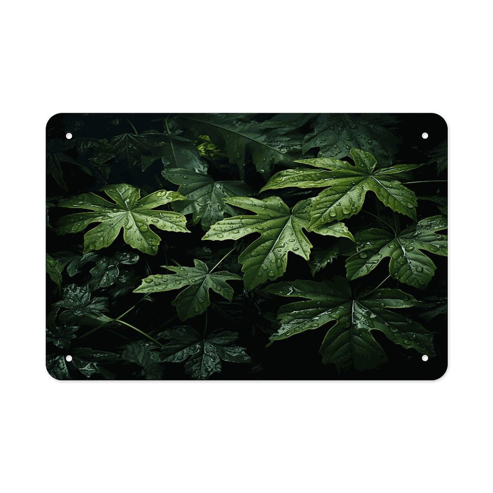 Fekiloot Style Green Leaves Pattern Metal Signs Wall Art Tin Sign