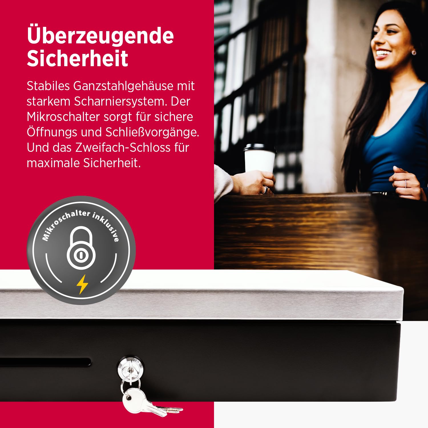 Olympia HS 170S - Cassetto porta denaro con serratura a fessura, compatibile con RJ12, 8 scomparti per monete e 6 scomparti per banconote, per ufficio, per commercio e gastronomia, 46 x 17 x 10 cm