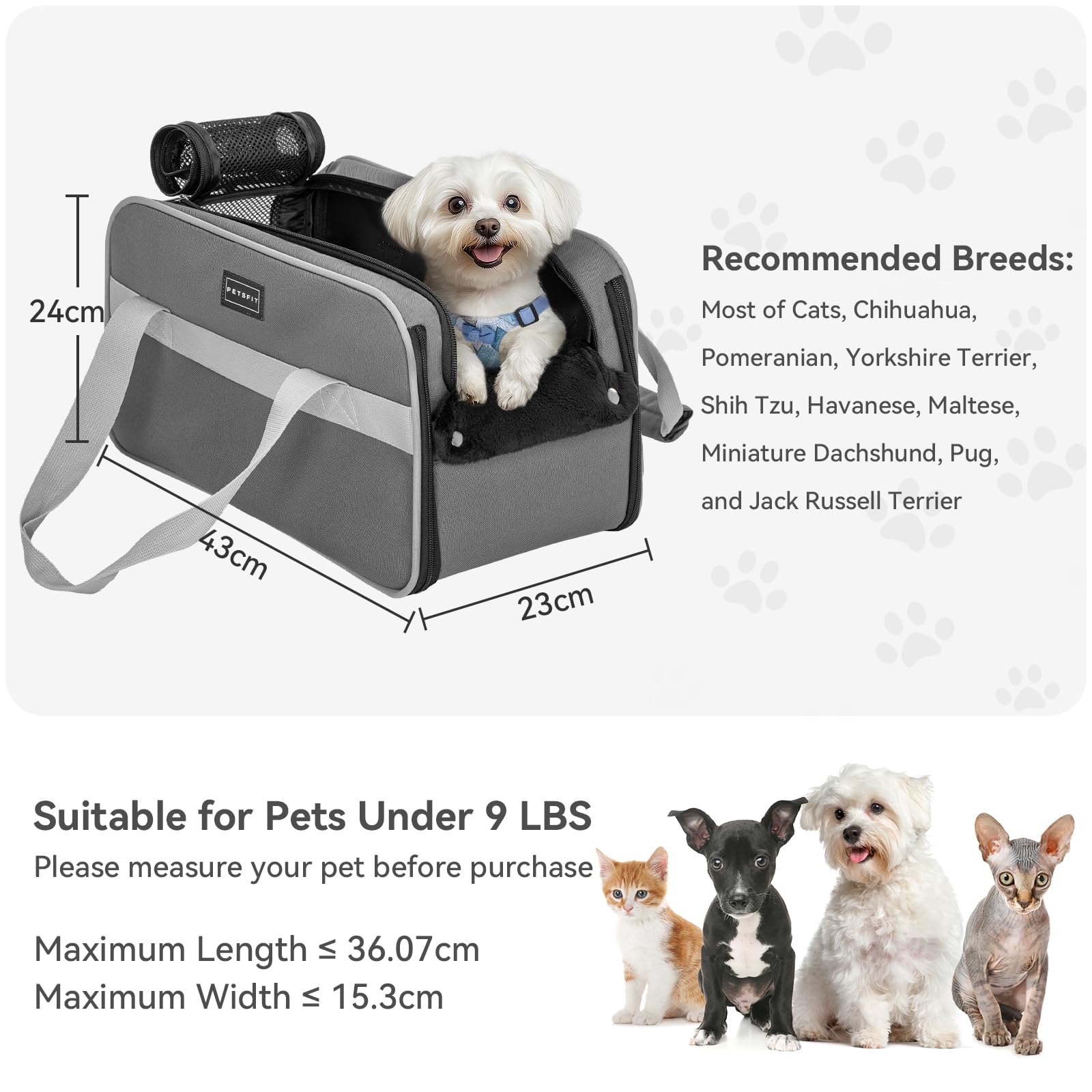 PETSFIT Wielofunkcyjny fotelik samochodowy dla psa, przenośny, zatwierdzony przez linie lotnicze, z pasem bezpieczeństwa
