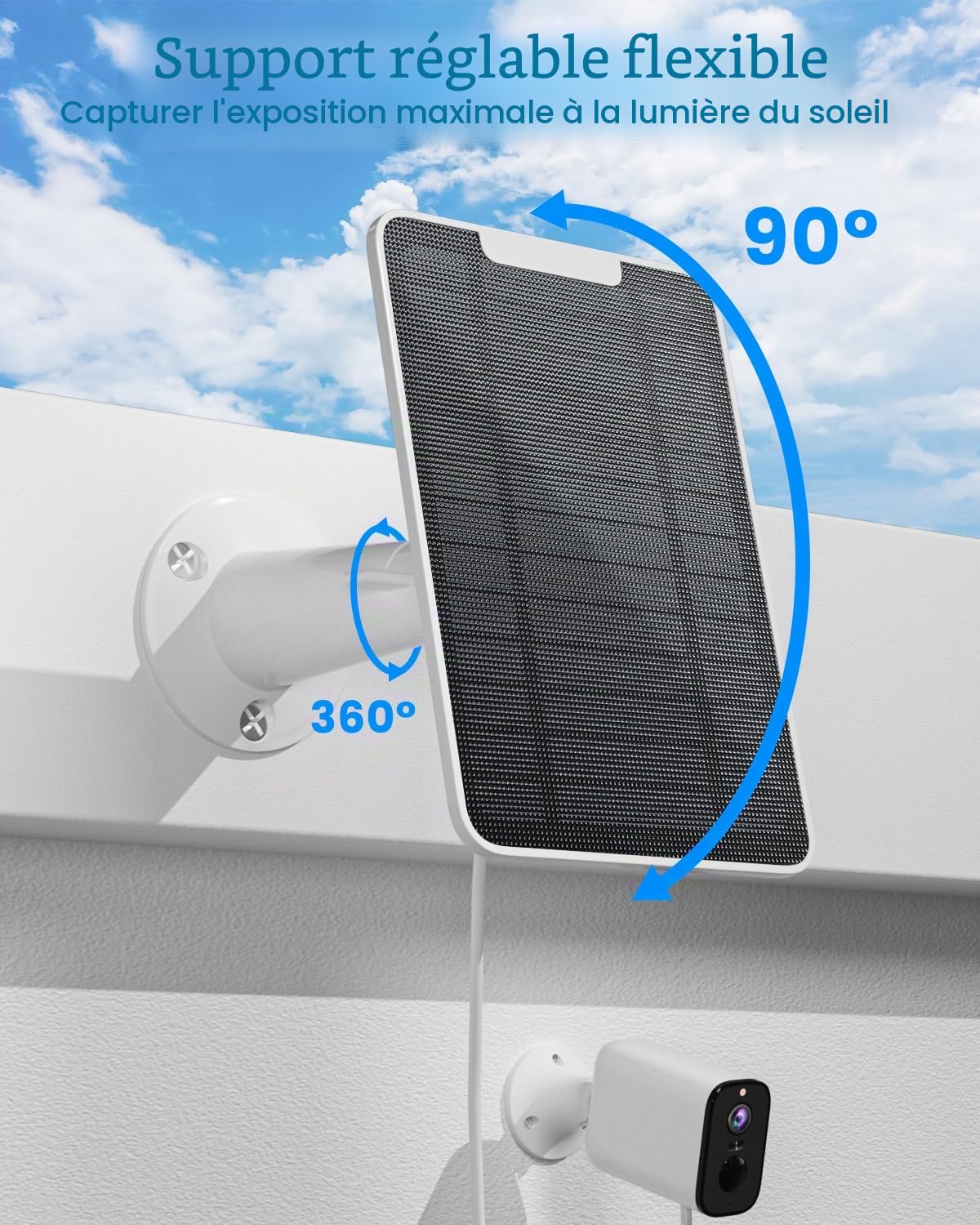 Lot de 3 chargeurs de panneau solaire Arlo Essential/XL, 5 W étanche IP65, câble micro USB 3 m, support mural (pas pour