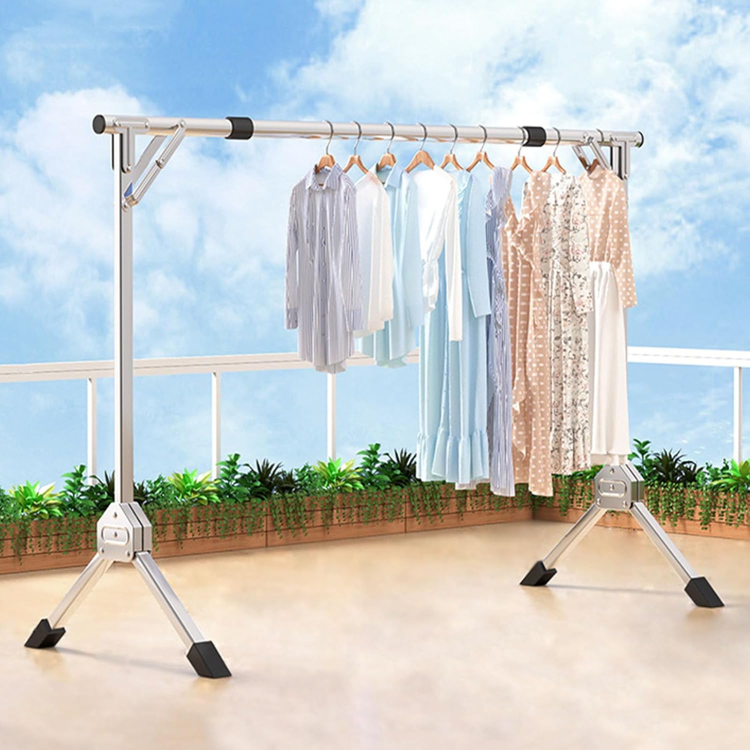 Foldable Indoor Outdoor Laundry Drying Rack - Heavy Duty Extendable Stainless Steel Clothes Drying Stand, 54" Height, 7.87FT Width, Perfect for Garment Drying & Storage