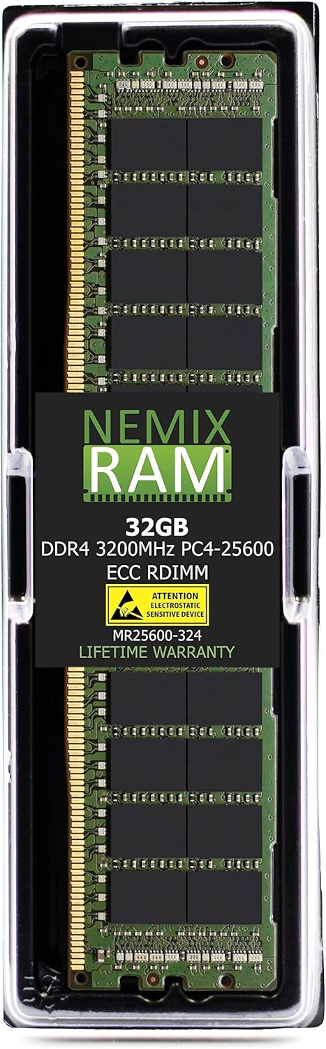 NEMIX RAM 32GB (1X32GB) DDR4 3200MHZ PC4-25600 2Rx4 1.2V CL22 288-PIN ECC RDIMM Compatible with Dell PowerEdge R6525 SNP75X1VC/32G AA783422 Registered Server Memory