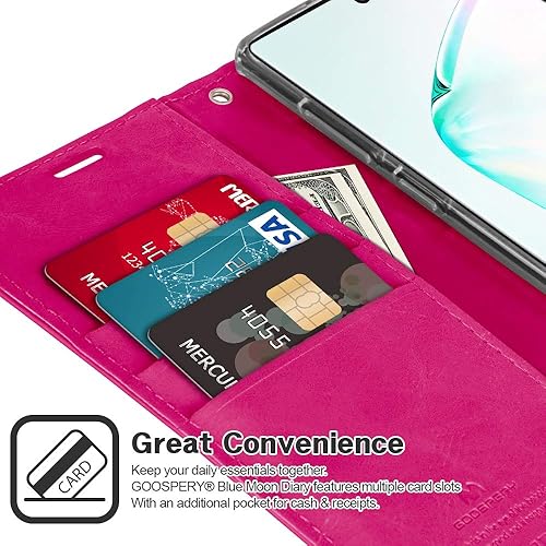 Miniatura 3 de GOOSPERY Blue Moon Wallet para Samsung Galaxy Note 10 Case (2019) Funda de cuero con tapa (rosa intenso)