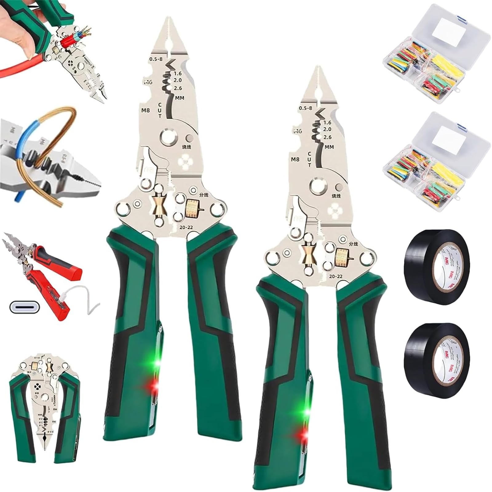 Spellafili Twister con LED e tester di tensione, taglierina spelafili crimpatrice per elettricisti e progetti fai da te