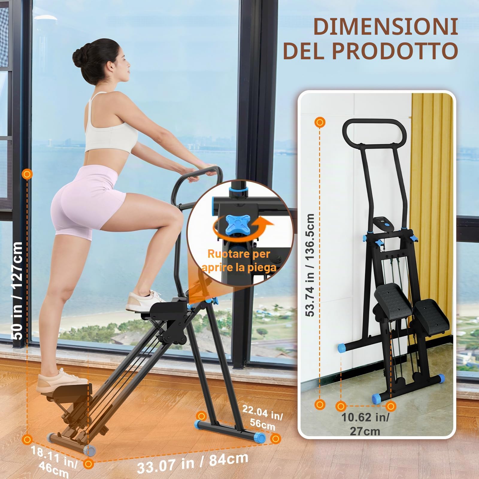HXD-ERGO Vertical Climbing Machine, Stepper Pedale Portatile Pieghevole, Cross Trainer con Display LCD per Strumenti, Allenamento a Casa, Palestra, Manubrio Regolabile