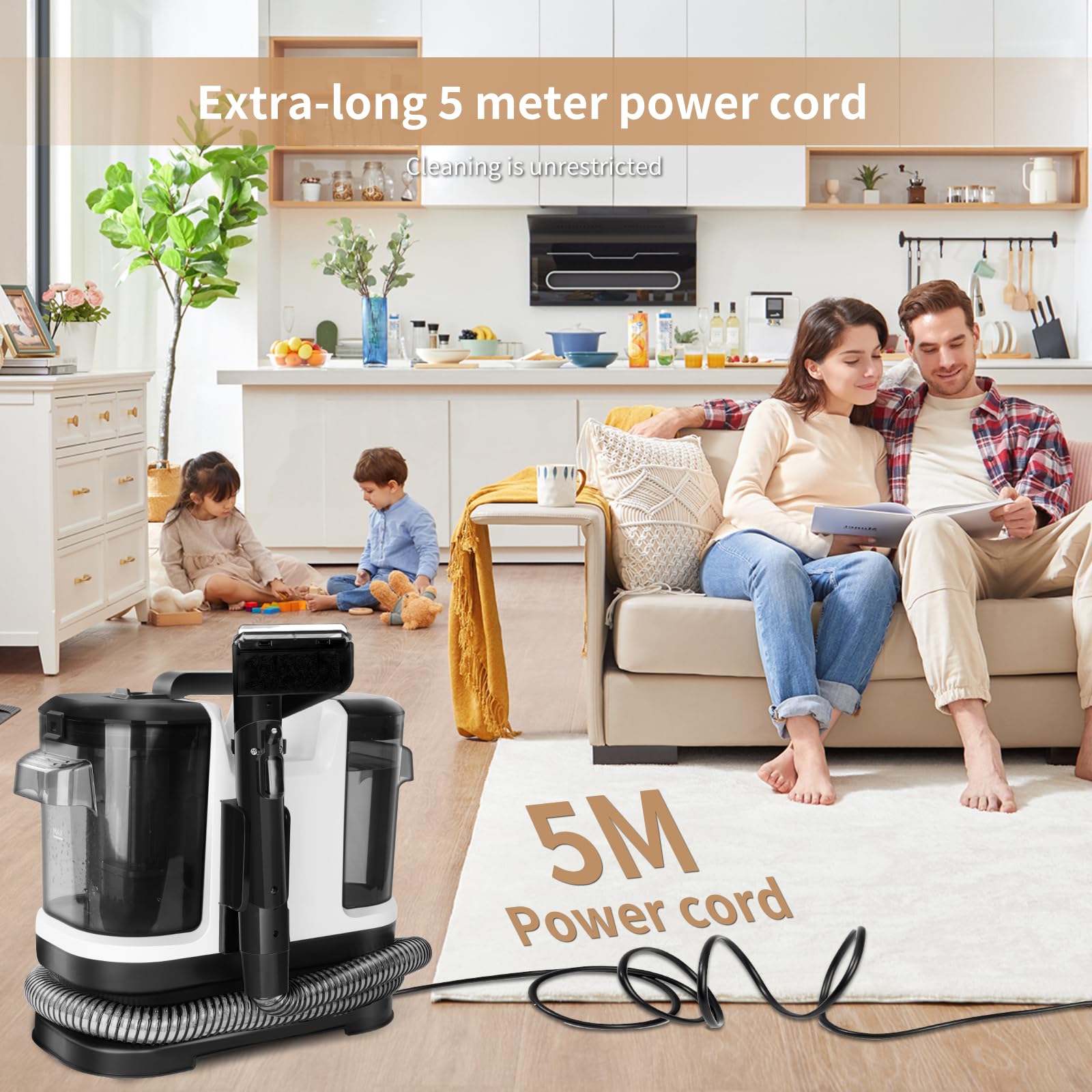 Aspiradora de Agua Tapiceria, Limpiador de Manchas 500W 12kPa, Limpiador de Sofás con Función de Autolimpieza, Lava Aspiradora para Alfombras, Moquetas, Tapicería, Coche
