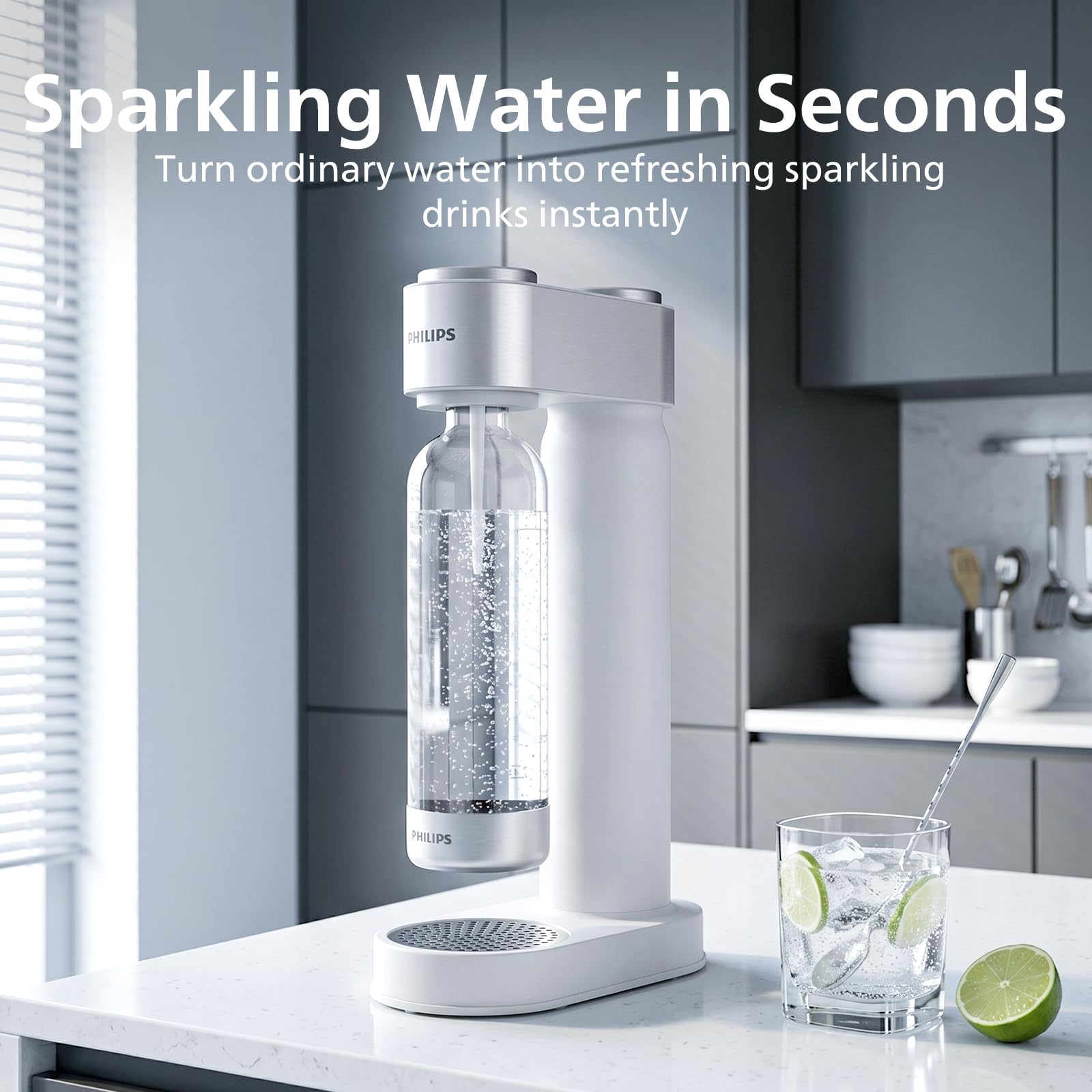 Philips Machine à eau pétillante, machine à diffusion de soda avec bouteille à torsion rapide, bouteille de gazéification en PET sans BPA, machine à soda compatible avec tout gazéificateur de CO2 de