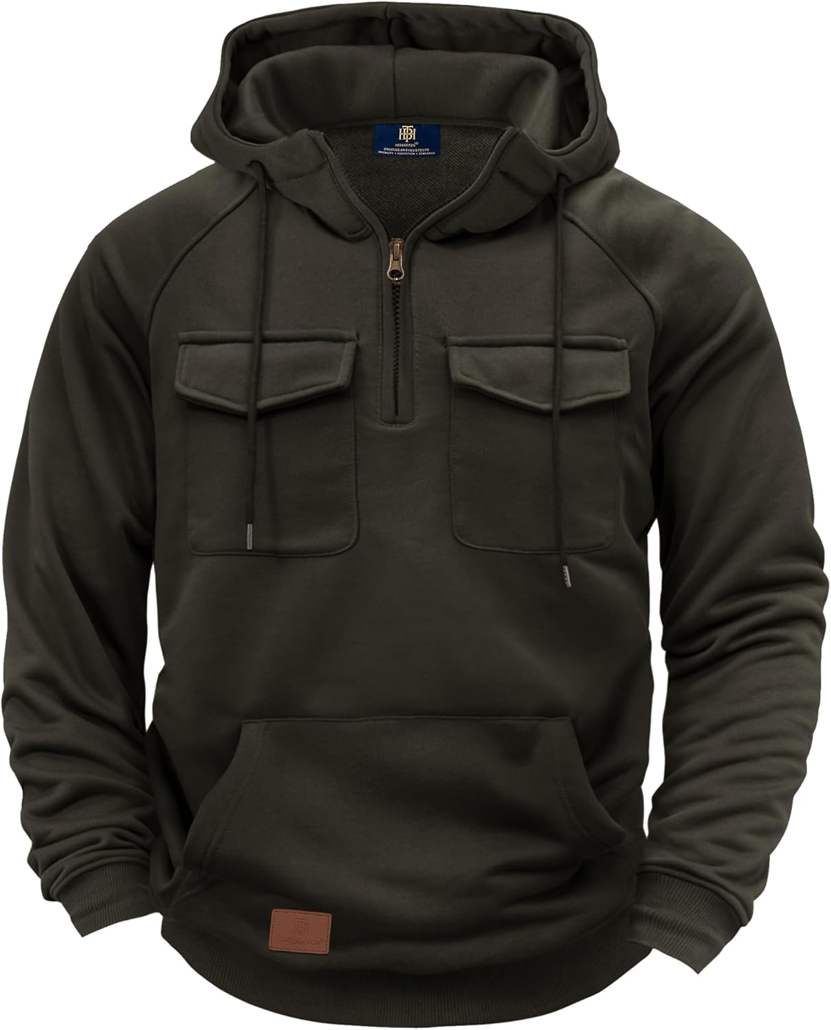 Men's Cargo Hoodie Quarter-Zip Midweight Casual Workwear Tactical Pullover with Poc...