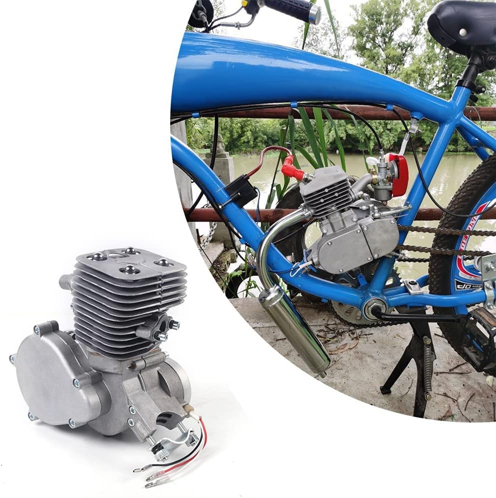 100cc Bicycle Engine Kit, 2 Stroke Bike Engine Kit 8oz Gas Oil Tank Full Set Electric Bike Motor Kit 100cc Motorized Bicycle Universal Sprocket Petrol 150 Miles/Gallon 44 Tooth
