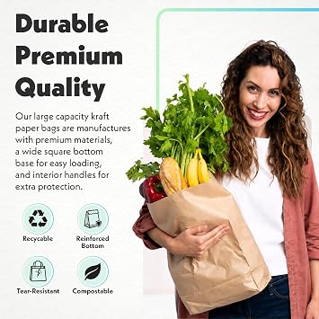 Duro 13607 70# Brown Grocery Bags Without Handles, 12 x 7 x 17 In, 300 Ct