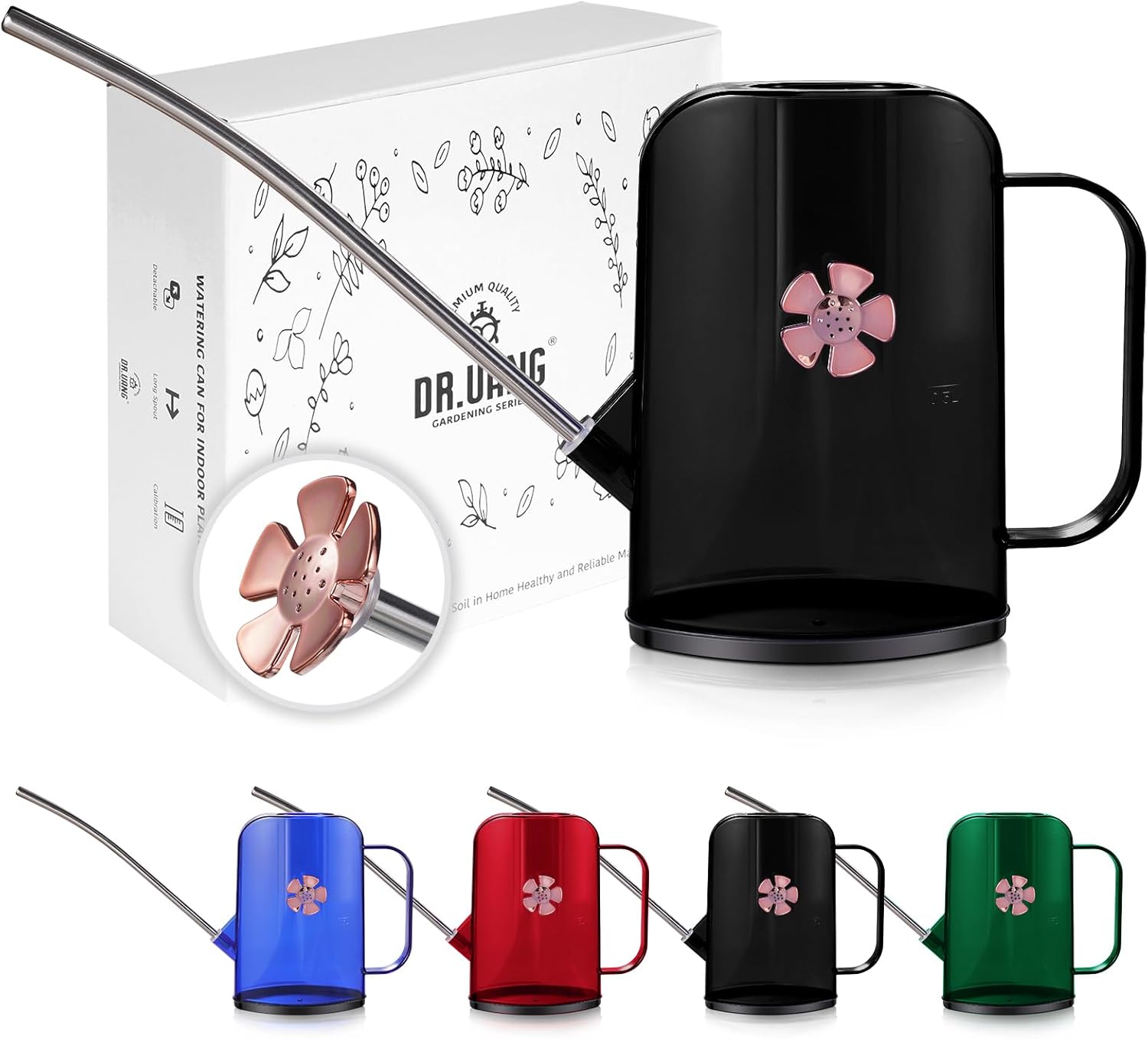 hose nozzle and Watering Can Indoor for House Plants Small Watering cans with Long Spout Flower Model Sprinkler Head 1.2L (Black Coffee, 1.2L) 1.2L Black Coffee