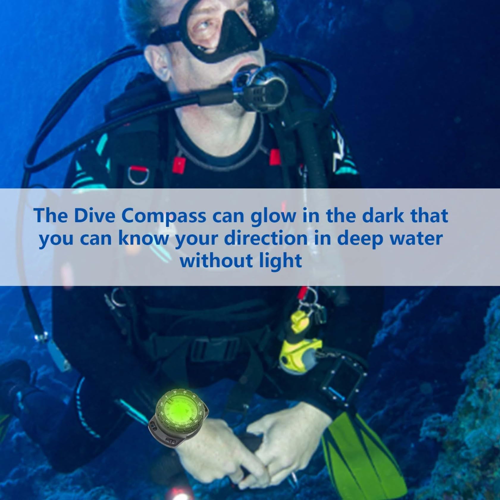 Brújula de buceo Surfing Luminoso bajo el agua Brújula de muñeca de 50 m Visión nocturna Brújula de navegación impermeable con pulsera elástica Brújula Correa de reloj Brújula Brújula de buceo Brújula