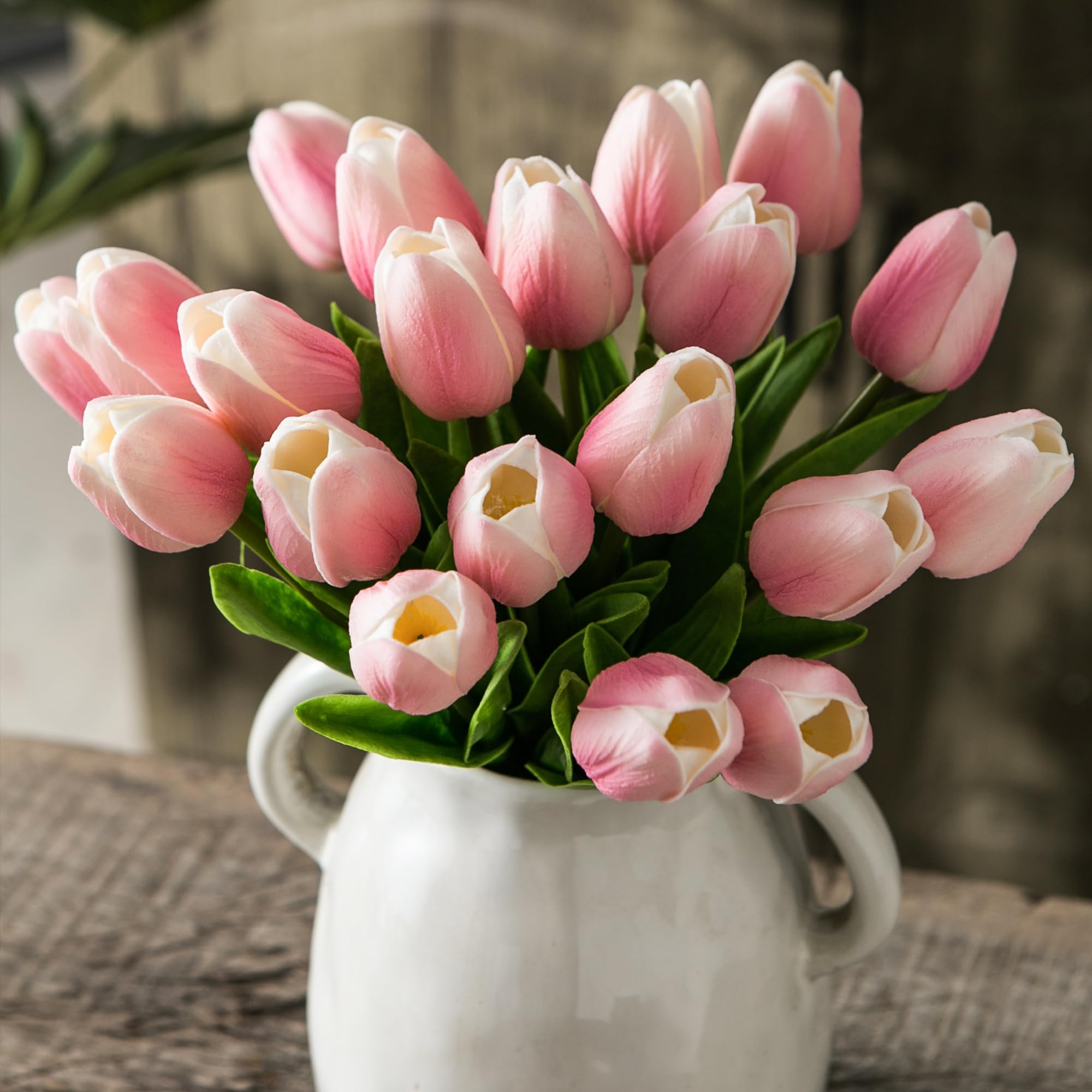 Tanvecle Pink-White 20 Pcs Artificial Tulips