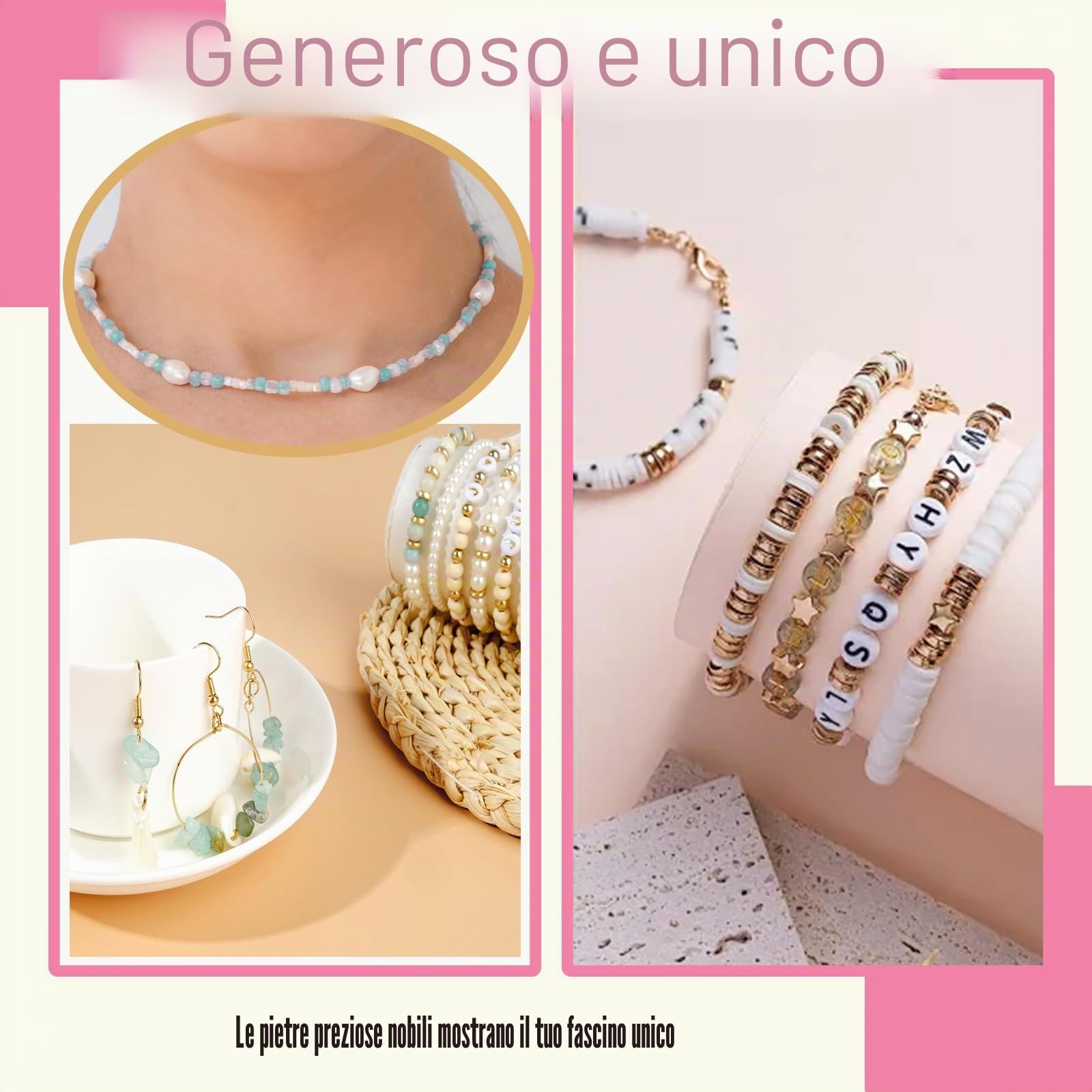 Perline Per Braccialetti, Perline di Semi con Perlines di Lettere, Kit Fai da Te Kit per la Creazione di Gioielli Pietre Preziose Naturali per Gioielli Braccialetti Collane Orecchini, Accessori