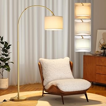 Arc Floor Lamp, Gold Standing Lamp with Remote Control, Modern Floor Lamp for Living Room with Dimmable 3 Color Temperatures, Tall Lamp Corner Lamp for Bedroom Dorm Office, Bulb Included