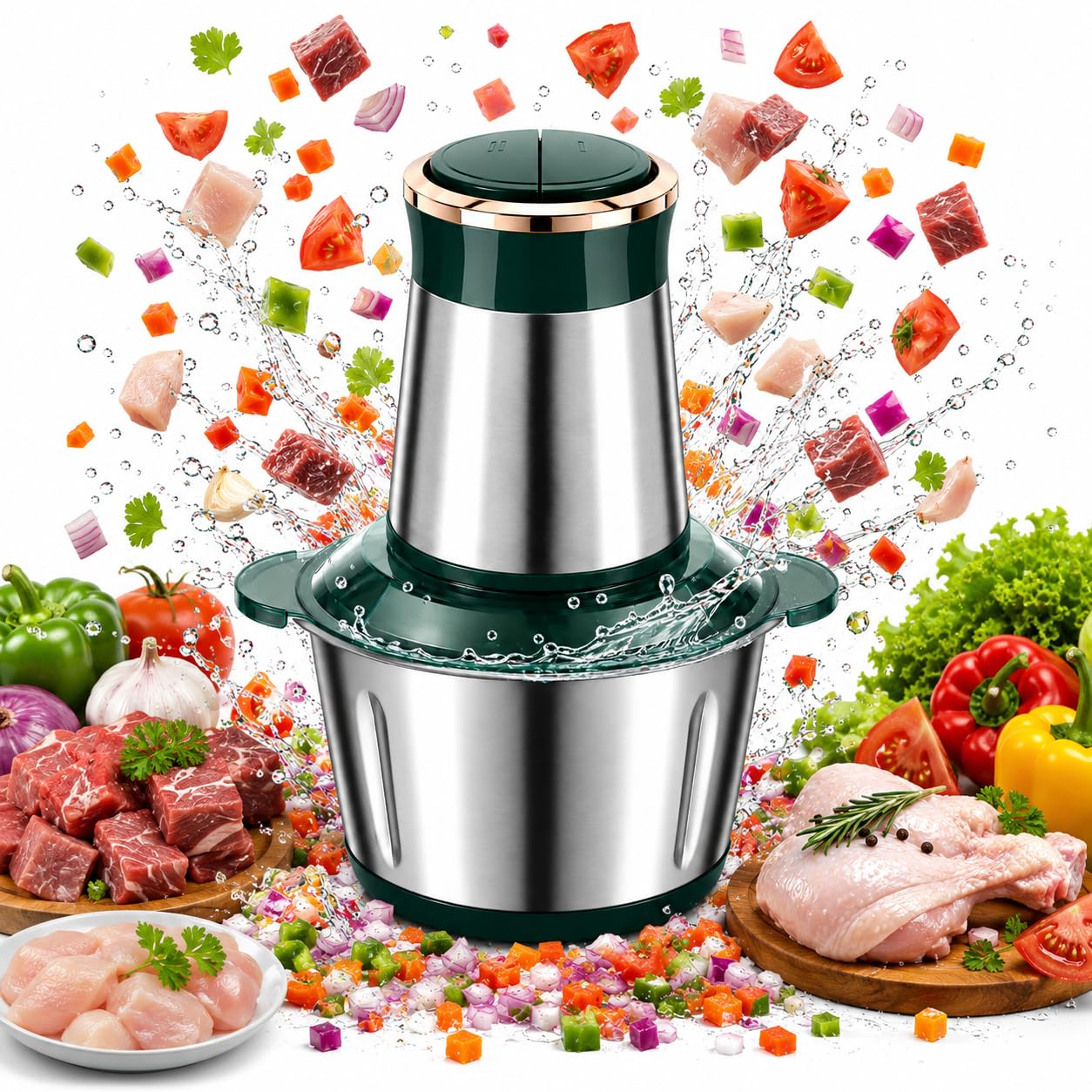 Electric Food Chopper Stainless Steel Bowl Meat Vegetable Mincer | One-Touch Operation, Sharp Steel Blades, Chops & Blends, Multi-Purpose Use, Time-Saving Design-image-47