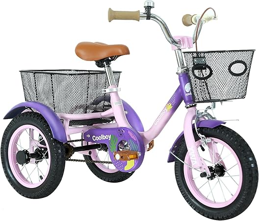 12 inch Trike,Kids Tricycle,Kids Trike,for Ages 3+ Beginner Riders, with Front Rear Basket and Passenger Seat, for Shopping Picnic Outdoor Kids Playground Sports,Multiple Colors