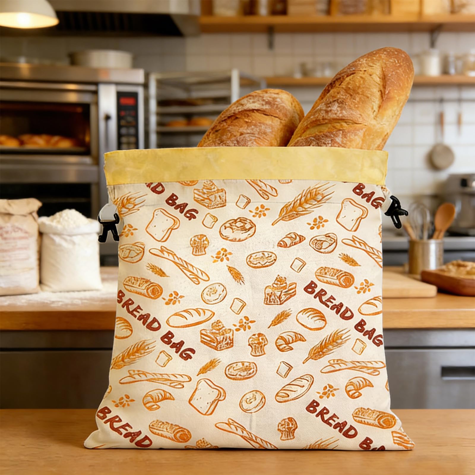 2 sacchetti riutilizzabili in cera d'api per il pane, 43 x 33 cm, in cotone, sacchetti per il pane con panno di cera d'api, fodera interna, grande borsa per il pane, lavabile per pane e prodotti da