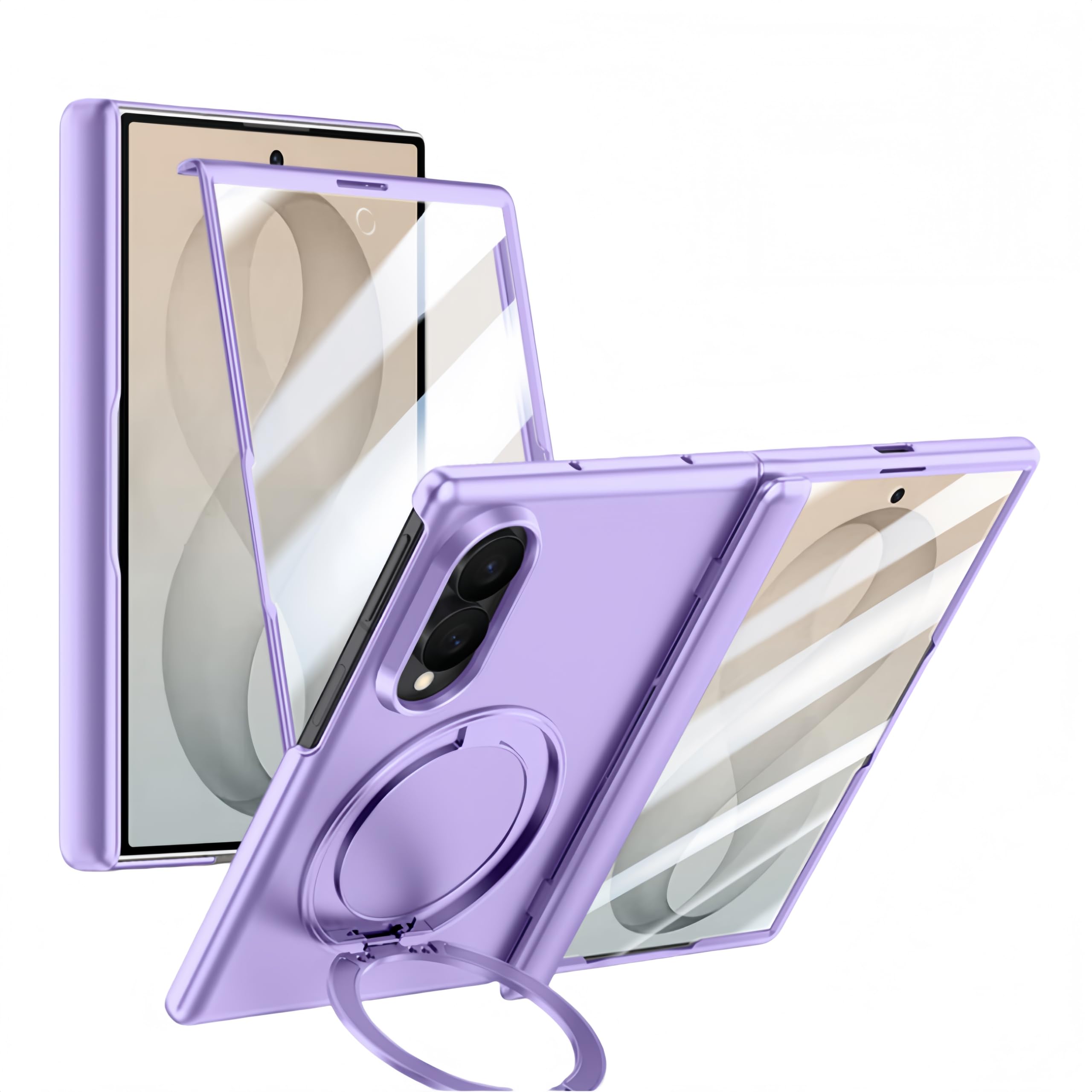 Cover Cavalletto Compatibile con Samsung Galaxy Z Fold 8, Lavanda | Custodia Supporto Magnetico Rotante Integrato Anello Girevole a 360 Gradi Sottile Antiurto Case
